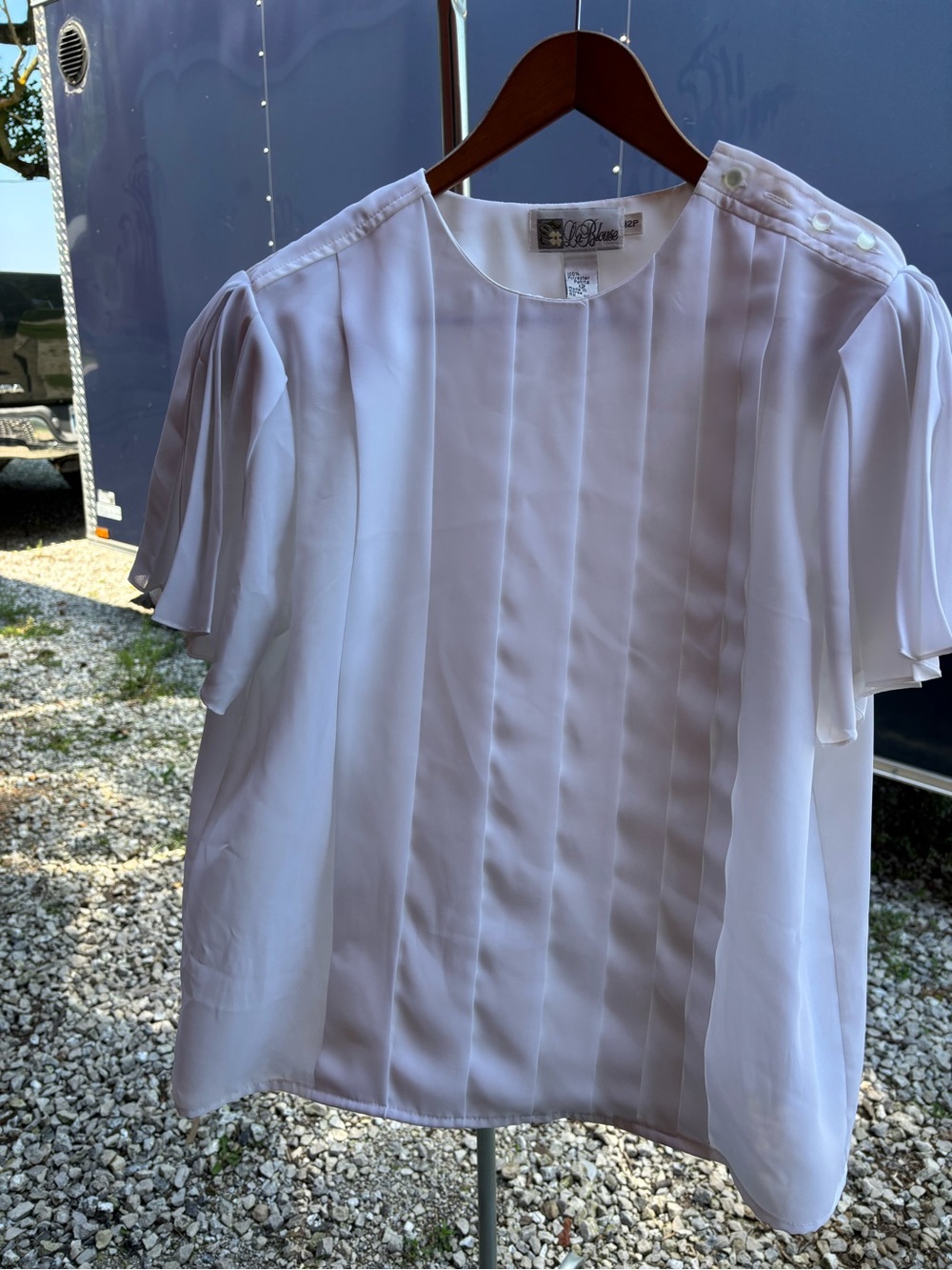 White Pleated Short-Sleeve Shirt by St. John